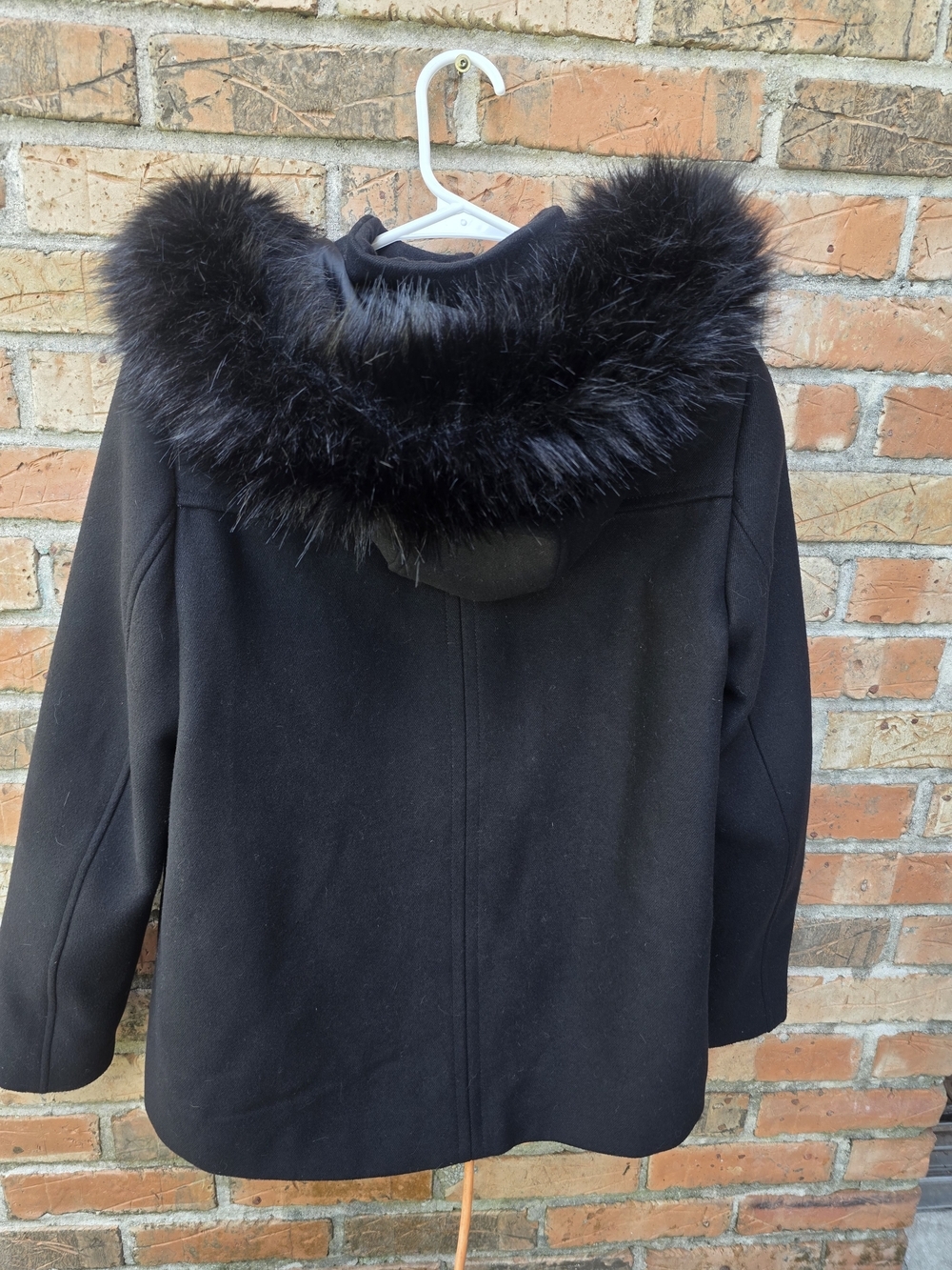 Zara Black Faux Fur-Trim Toggle Pea Coat - Picture 9 of 16